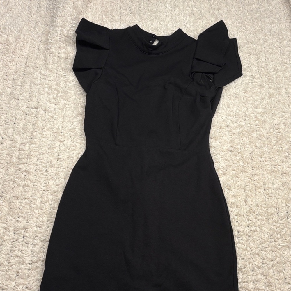 Chic Black Ruffle Sleeve Mini Dress